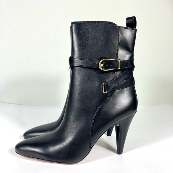 NWB Veronica Beard Sohelia Black Strap Leather High Heel Ankle Boots Bootie - Picture 4 of 17